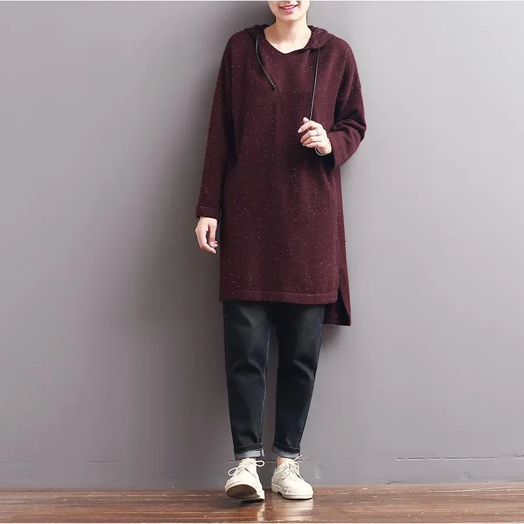 2017 warm winter hoodie dresses plus size cotton blouse in burgundy