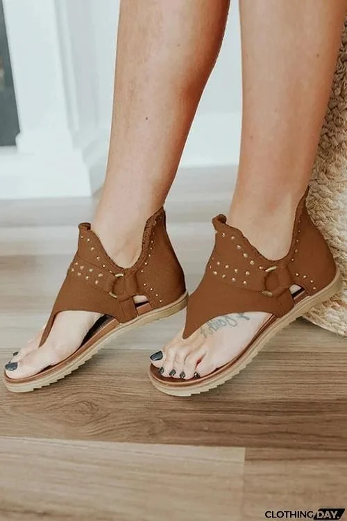 Buckle Flip-Flops Canvas Flat Heel Sandals