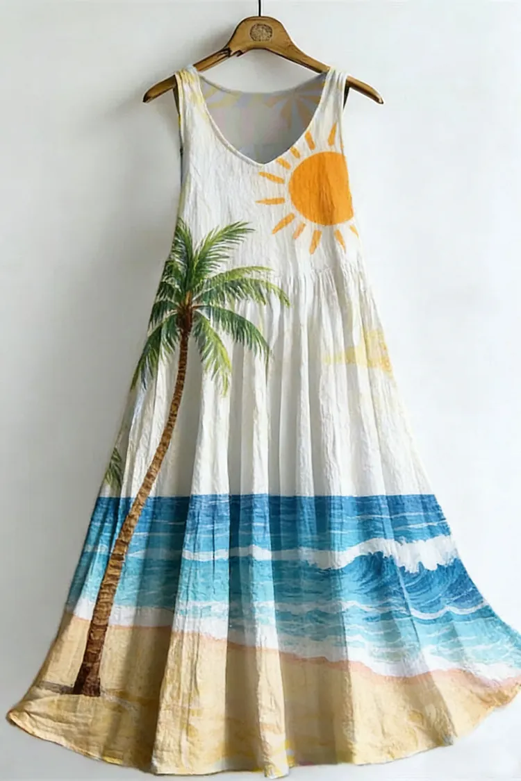 Women's Summer Holiday Print Sleeveless Cotton Dress