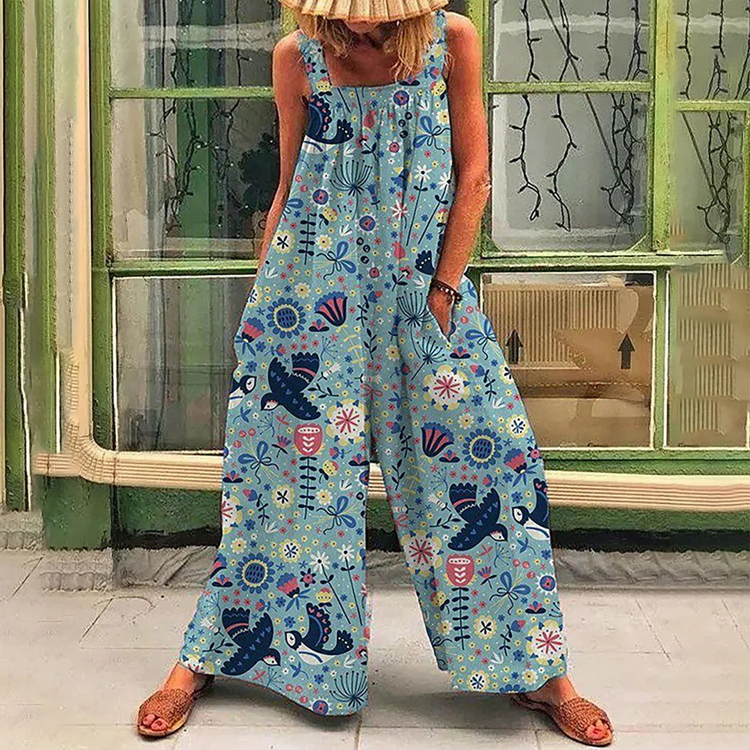 Printed Loose Waistband Wide Leg Jumpsuit