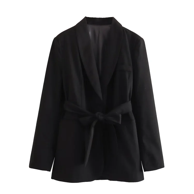 Solid Color Belted Casual Blazer & Pants Set