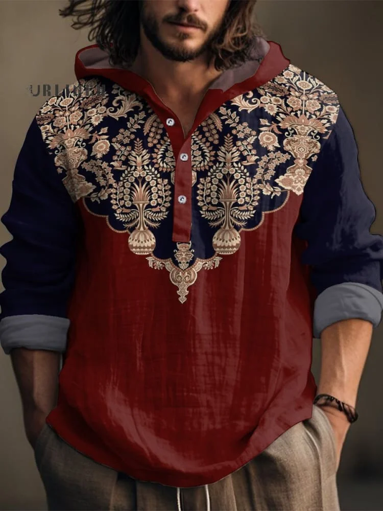 Vintage Flower Vase Pattern Casual Jacquard Shirt