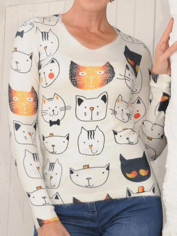 Cute cat Casual long-sleeved women's blouse