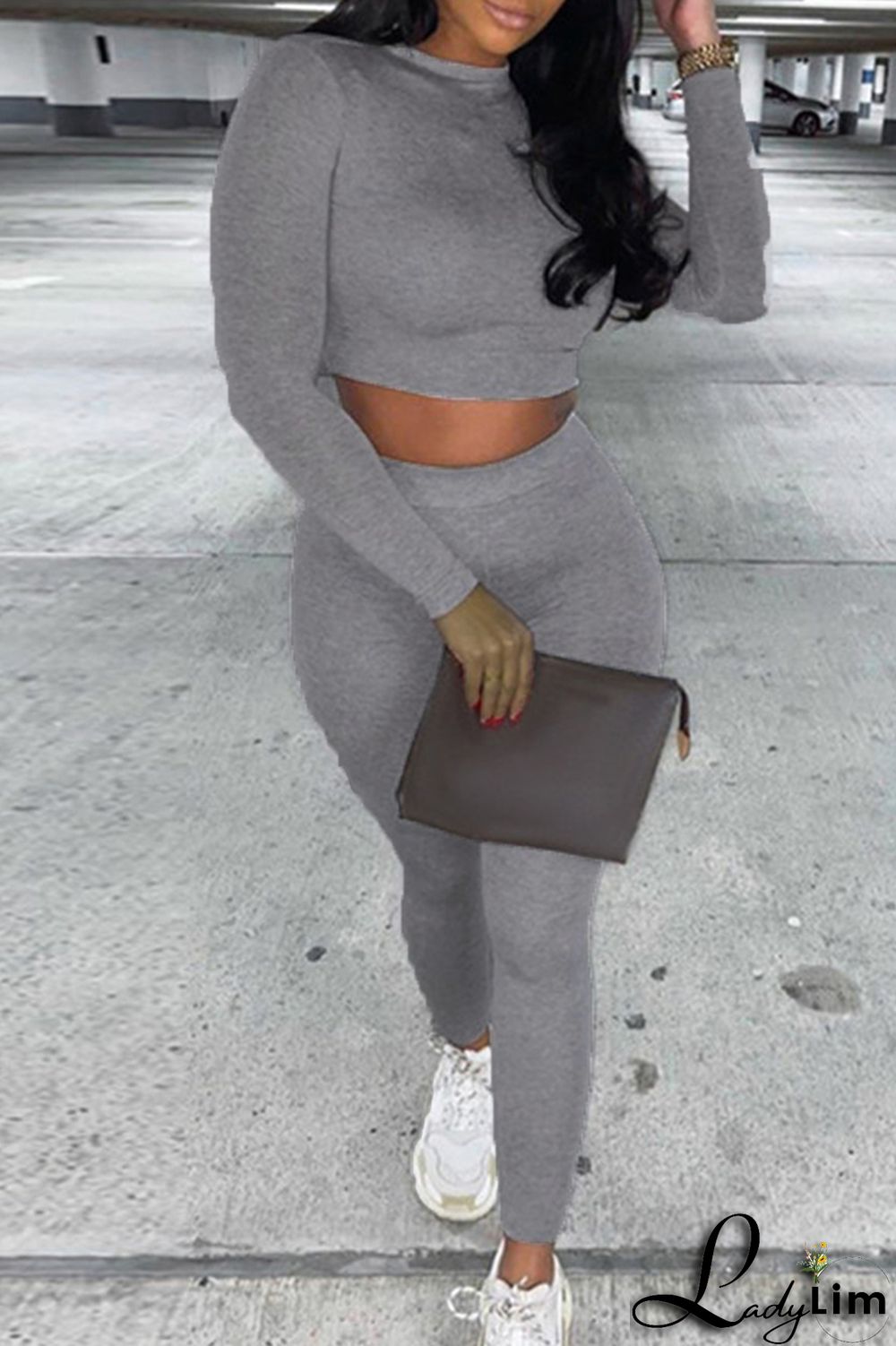 Black Fashion Casual Solid Basic O Neck Long Sleeve Two Pieces