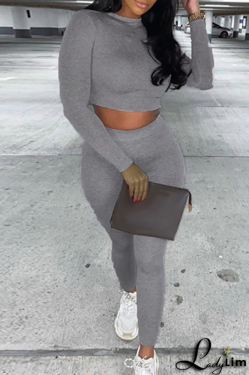 Black Fashion Casual Solid Basic O Neck Long Sleeve Two Pieces