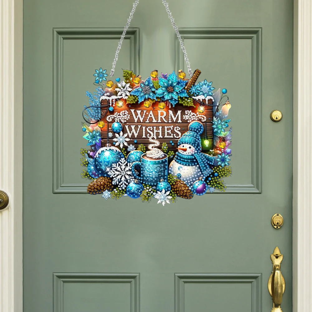 DIY Christmas Snowman Wooden Special Shaped Diamond Painting Hanging Home Decorations