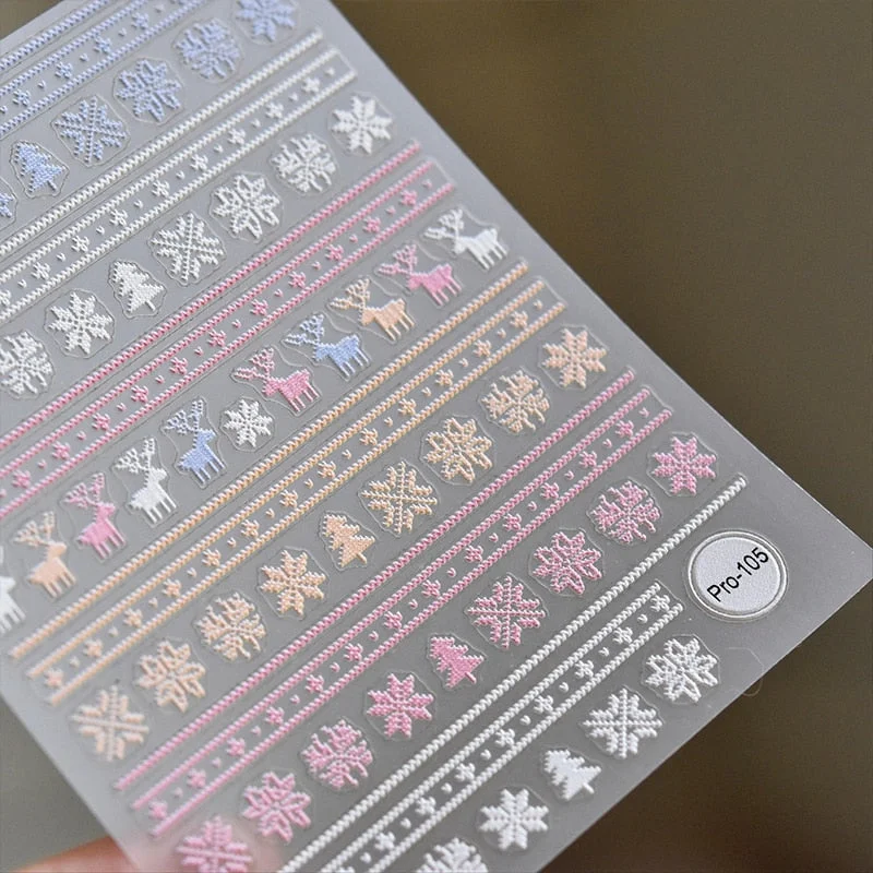 1PC Nail Sticker Back Adhesive Engraved Acrylic 3D Design Nail Decals Winter Sweater Reindeer Pattern Manicure DIY Decorations-Nail Inspo