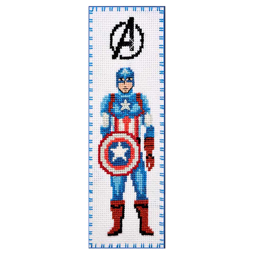 

Captain America - 14CT Counted Cross Stitch - Double-sided Bookmark, 501 Original