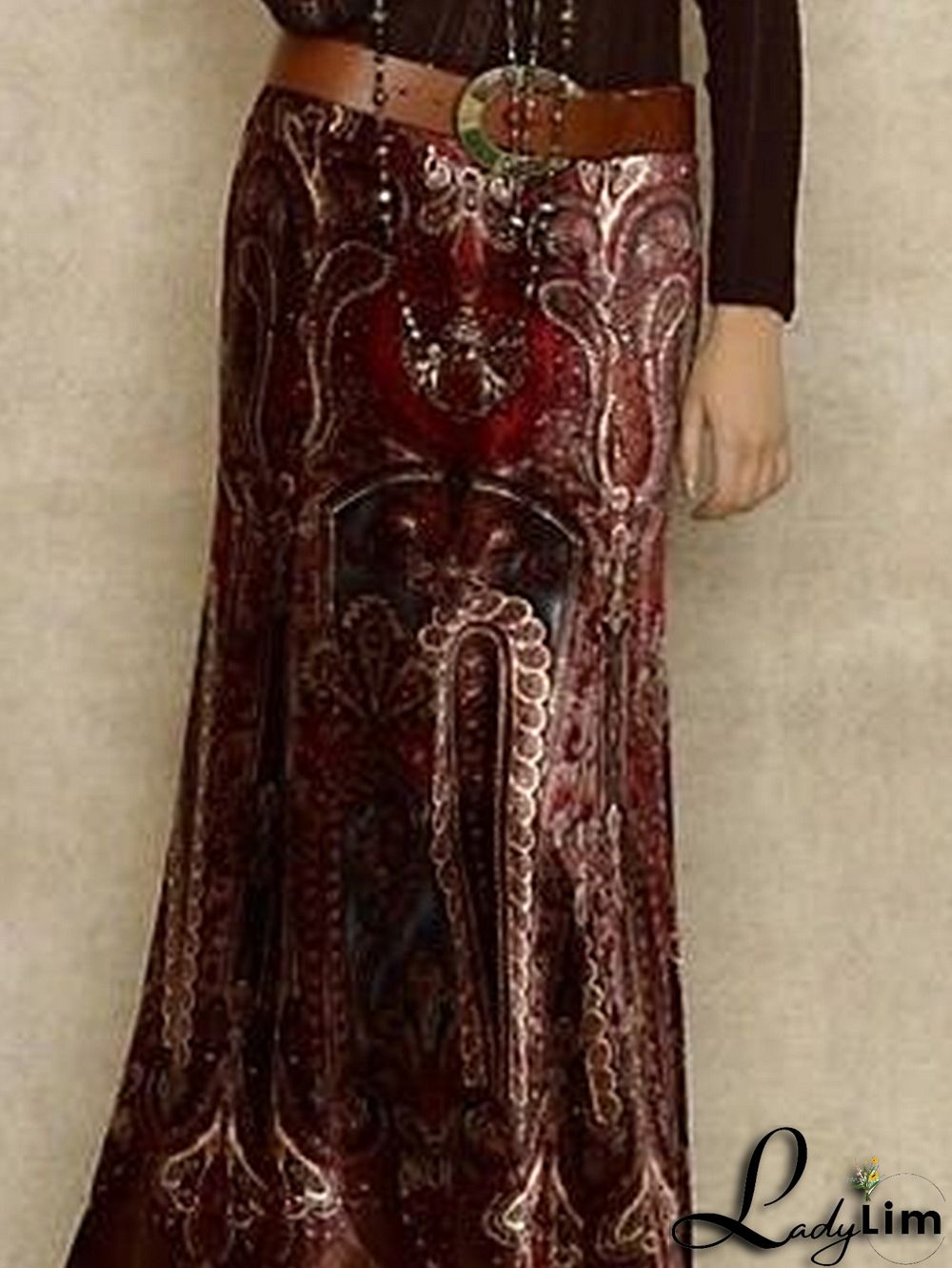 Daily Vintage Floral Jacquard Velvet Midi Skirt