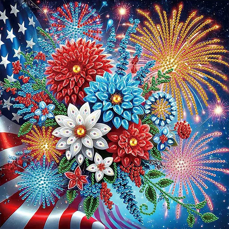 Independence Day Flower - Partial Drill - Special Diamond Painting(30*30cm)
