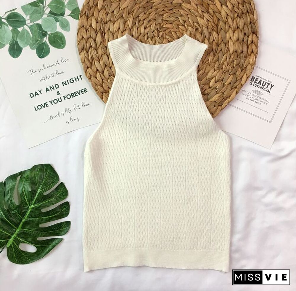Knit Camis Top Women Knitting Off Shoulder Tank Crop Tops Girls Knitted Camisole Sleeveless Short Tee Shirts For Woman