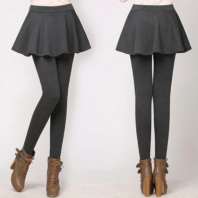 CUHAKCI  Women's False two-piece Fold Pleated Legging Mini Skirts Winter Sexy Leggings Grey Black Slim Fit Stretch Fashion