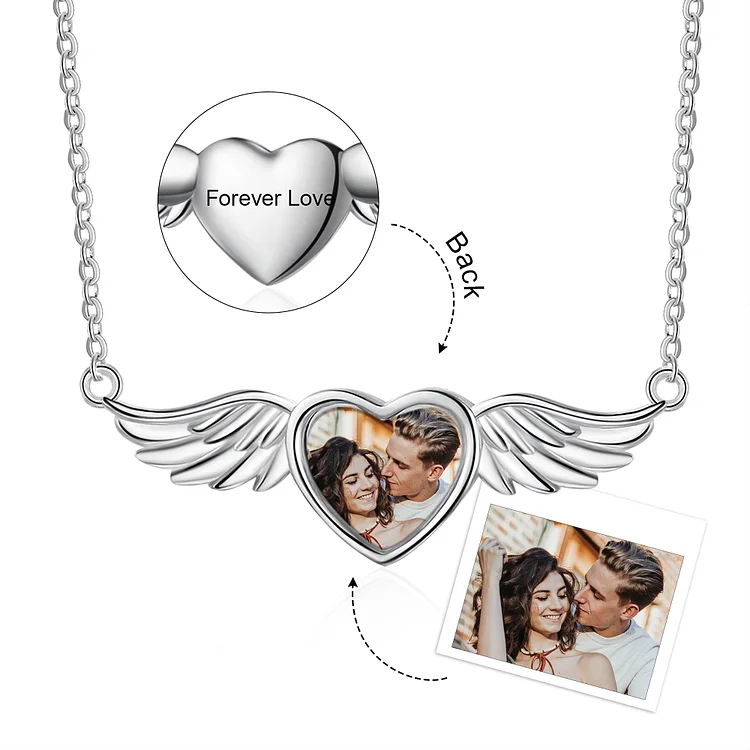 Personalized Picture Angel Wing Necklace, Custom Necklace with Picture and Text