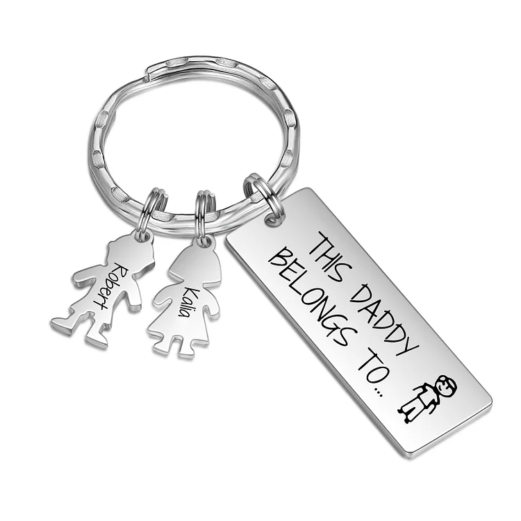 Personalized Keychain with 2 Kid Charms Father's Day Gift "This Daddy Belongs To" Custom Family Keyring