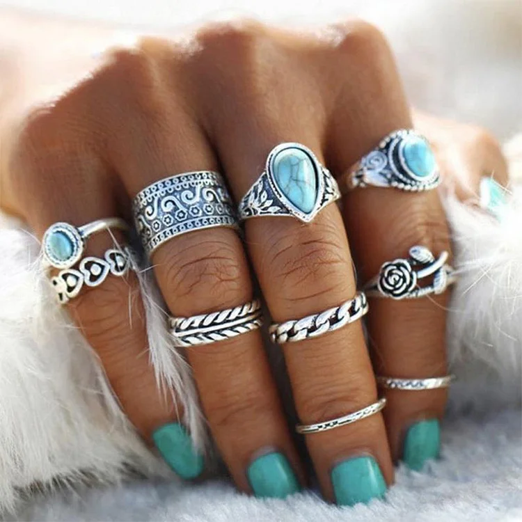 Olivenorma Turquoise Ring Set