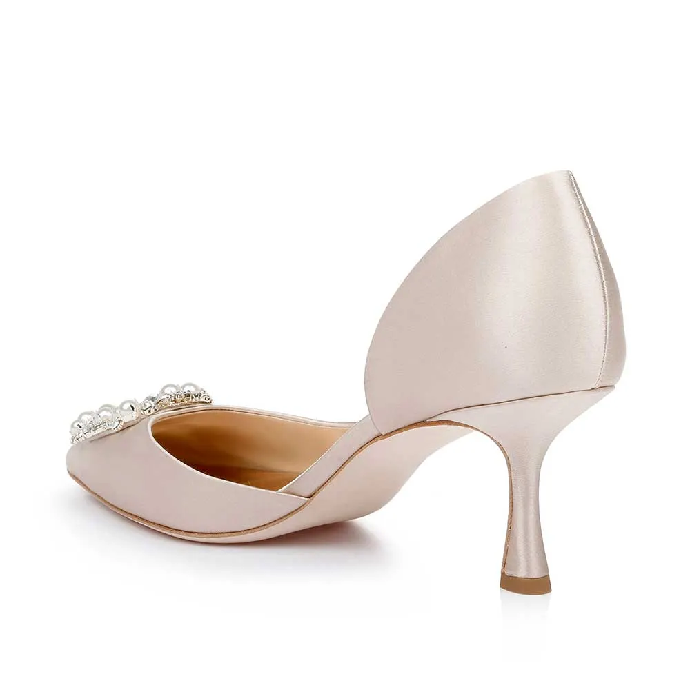 Silk Lace Rhinestone Pointed Pumps