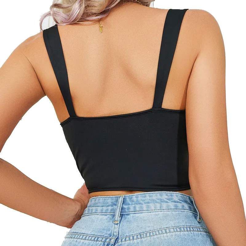 Churchf Churchf Summer Splicing Skin-Friendly Milk Silk Breasted Wide Shoulder Belt Steel Rim Hot Girl Outside Wearing A Small Vest