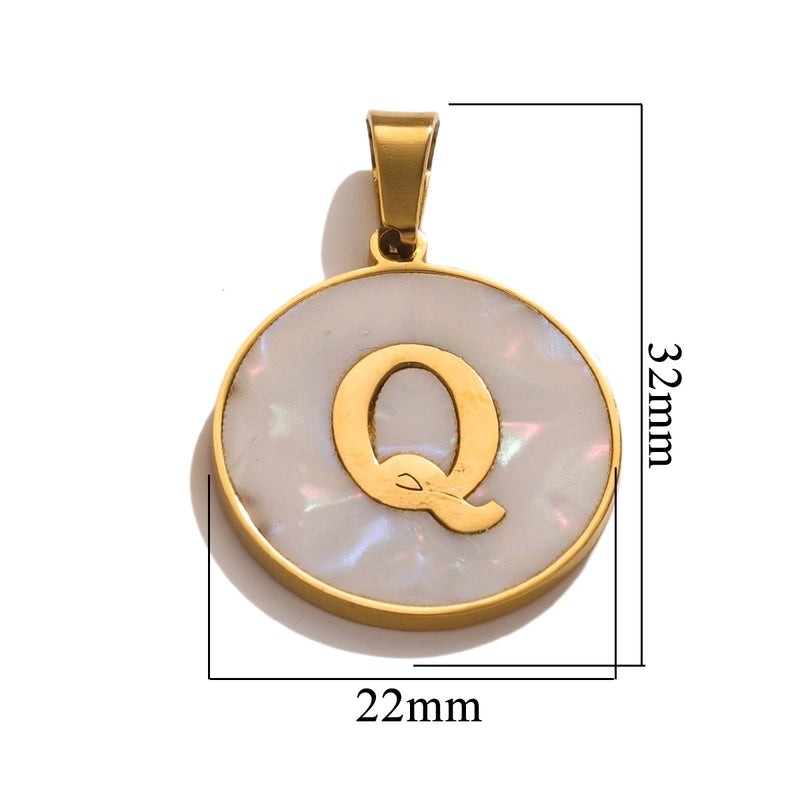 5 Pcs/package Minimalist Round Letter Stainless Steel Plating Inlay Pendant Jewelry Accessories