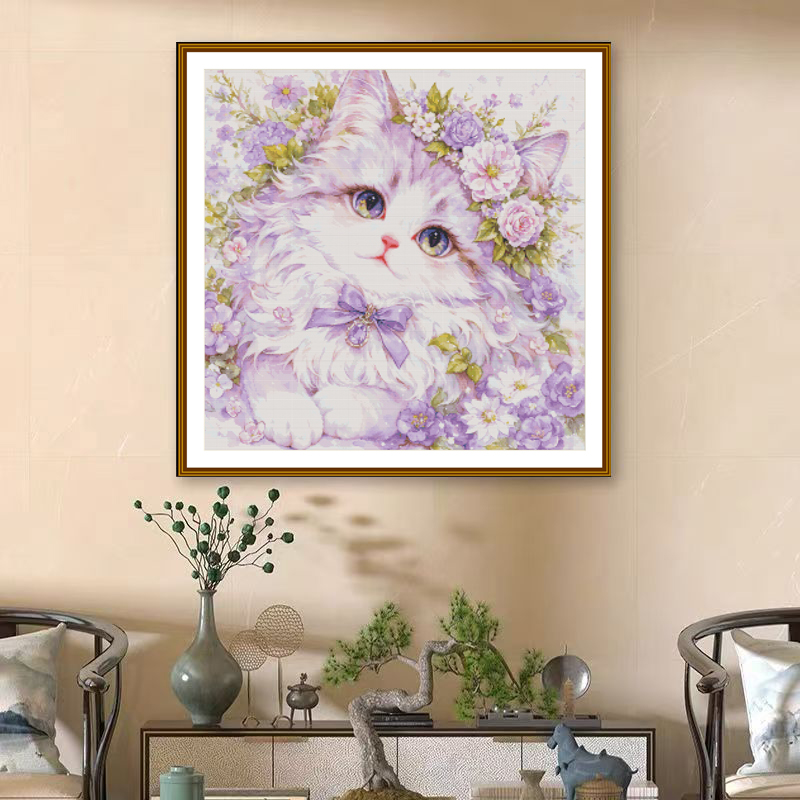 1set DIY Printed Cross Stitch Kit [ZZ7115- Purple Princess Meow] embroidery Painting Fairy Cross Stitch