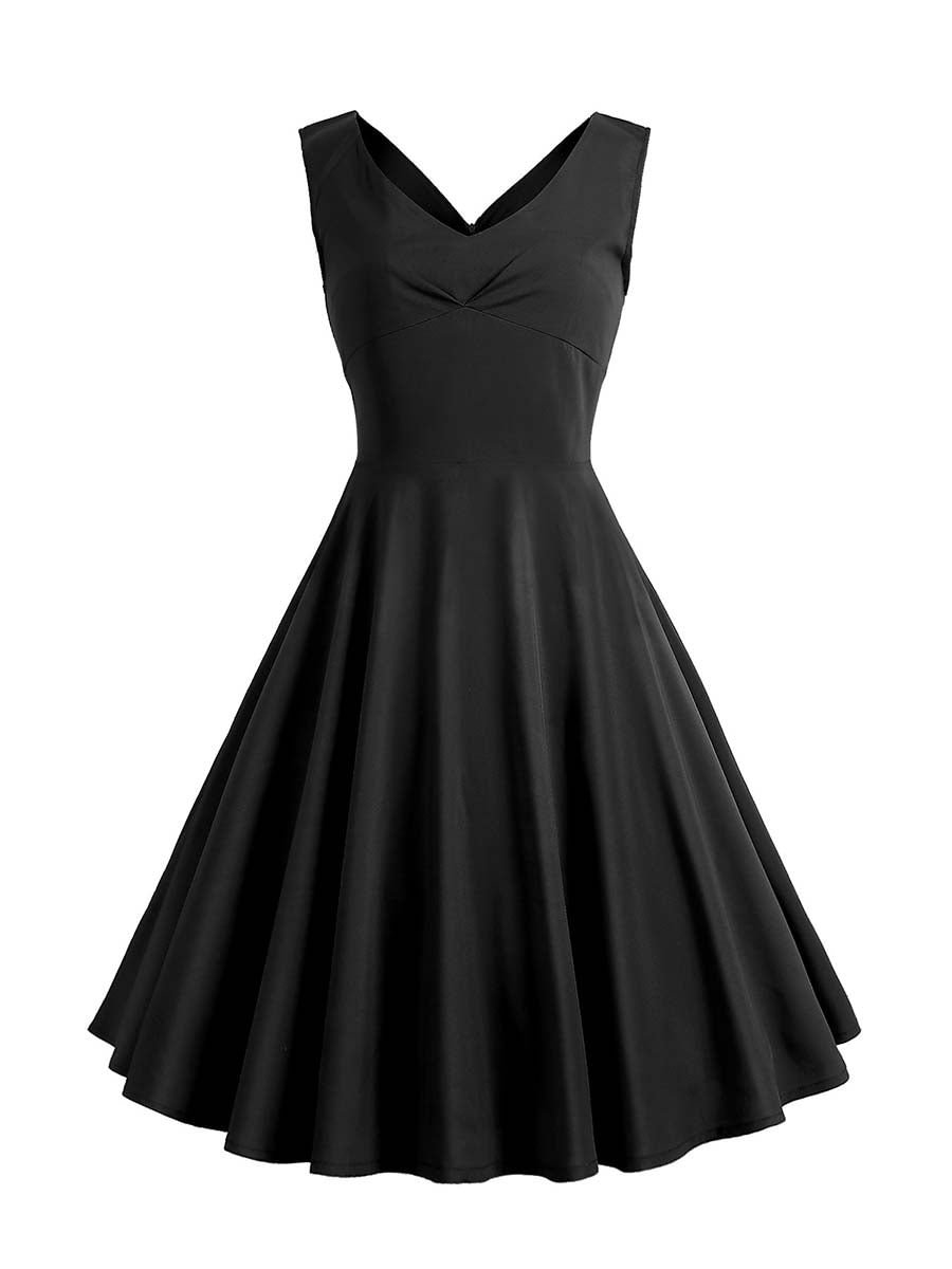 Little Black Dresses for Women Sexy V Neck Backless Swing Dress