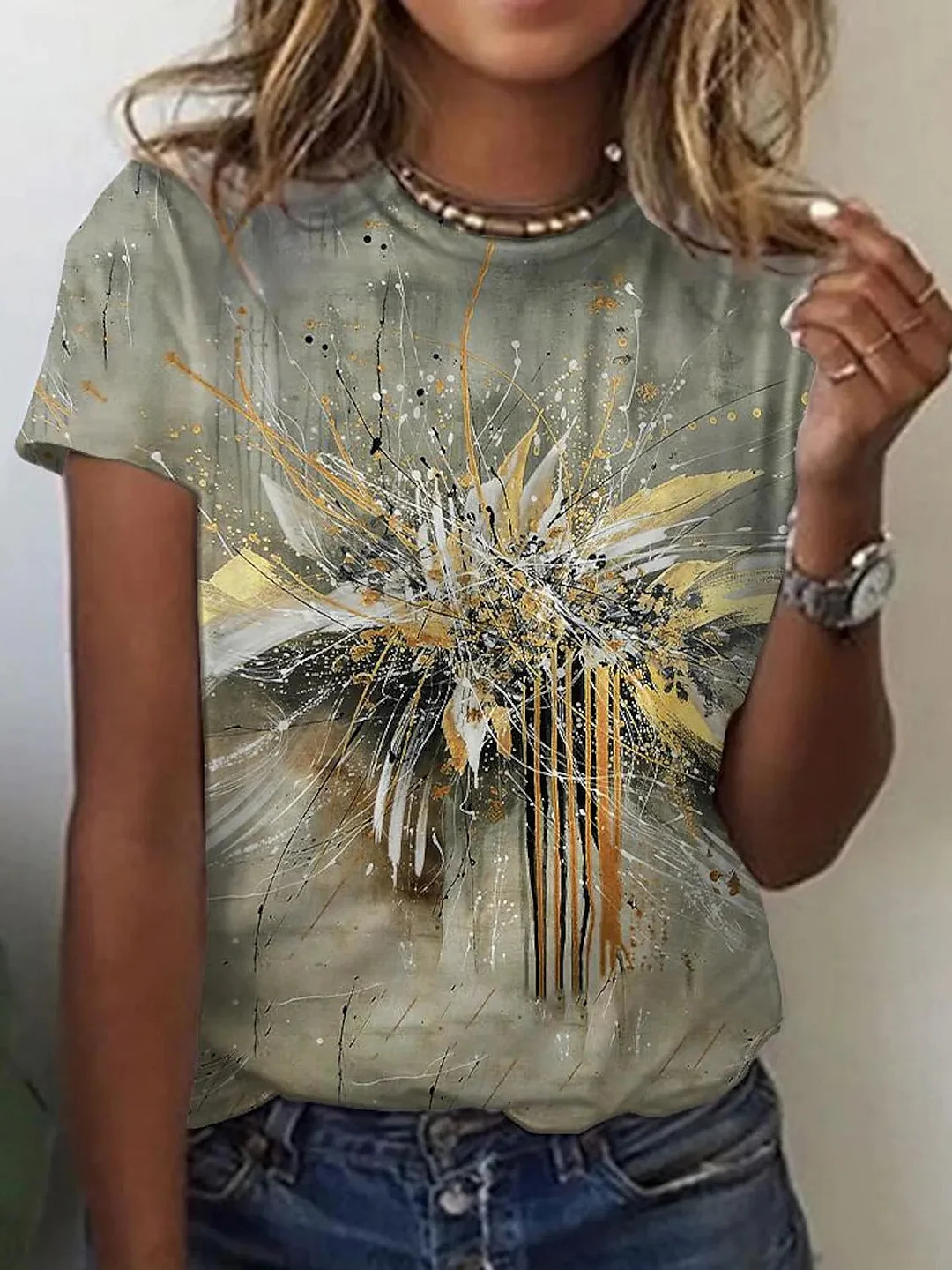 Women's Abstract Flower Print T-shirt Top
