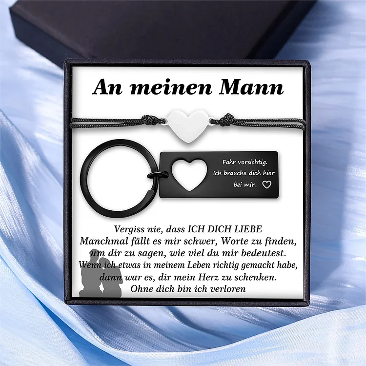 Kettenmachen Schlüsselanhänger & Herz Armband Set-An meinen Mann Ohne dich bin ich verloren-Geschenk mit Nachrichtenkarte