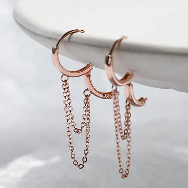 New Silver Color Needle Double Chain Round Fringe Earrings Fashion Ladies Personality Simple Drop Earrings