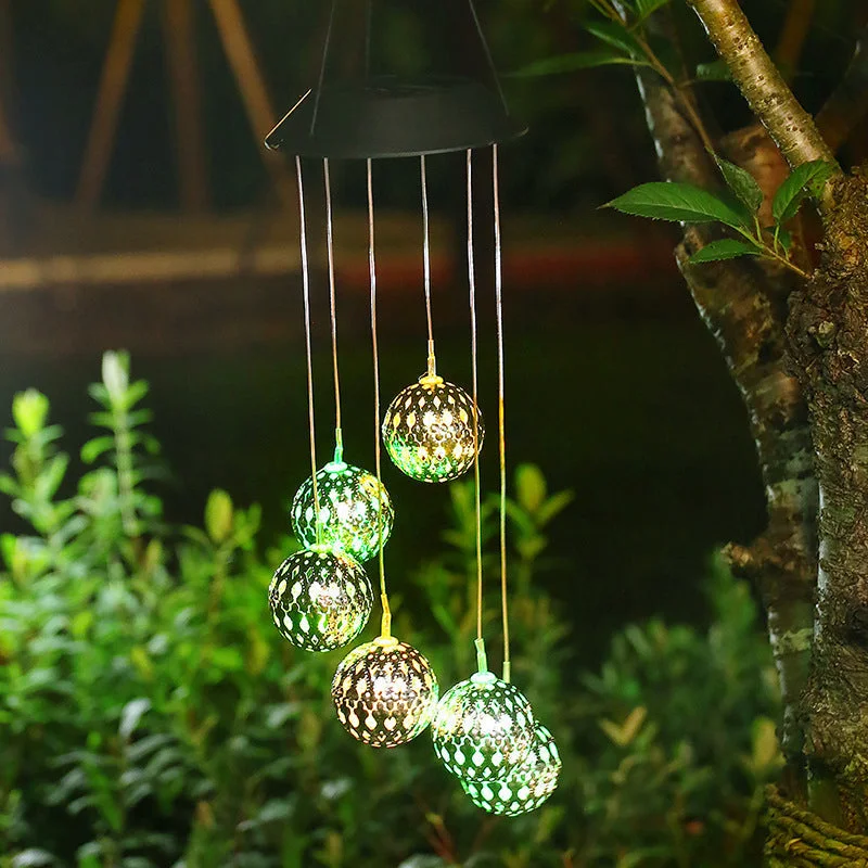 Solar Metal Orb Wind Chime Mobile - Rainbow Color Changing LED Lights