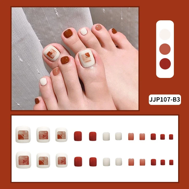 24pcs Fake French ToeNails With Glue Type Removable Square Short Paragraph Nude Color Fashion Manicure False ToeNails Press On D