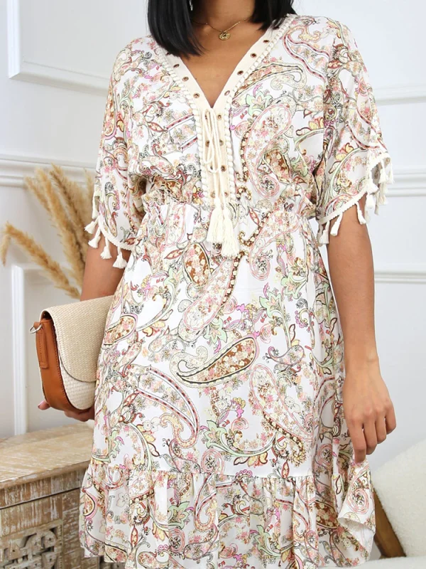 Floral print shirt collar casual dress