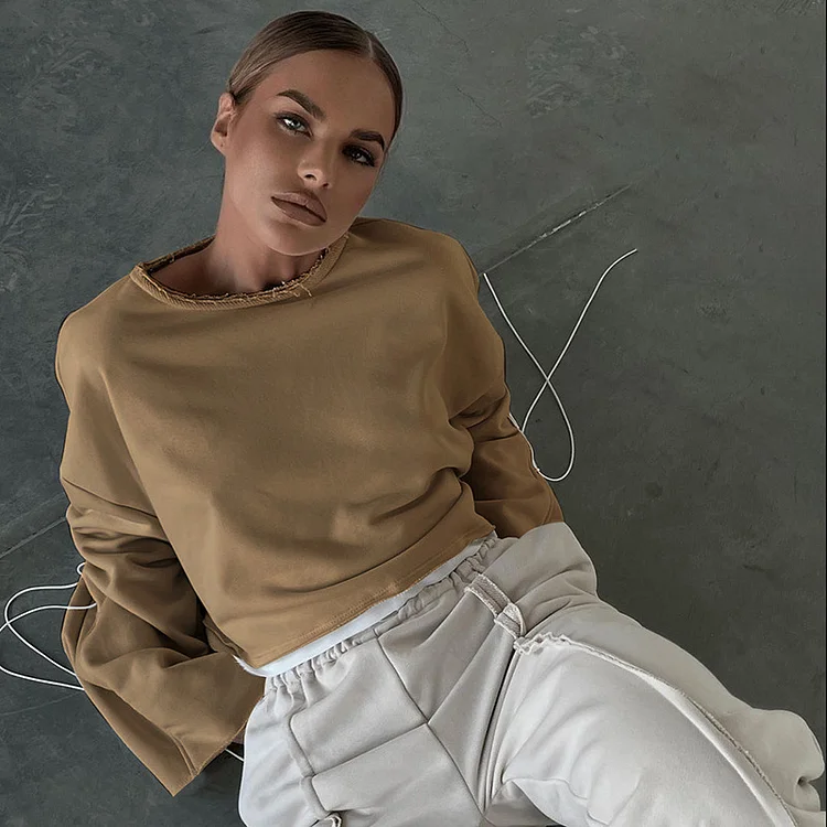 Casual Solid Color Round Neck Sweater - yankia