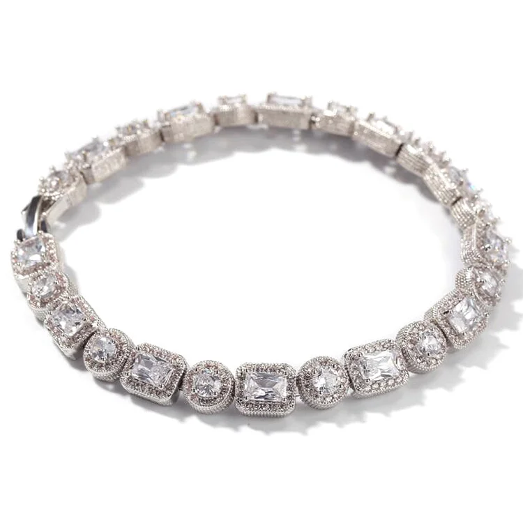 6.5MM Iced Out AAA Cubic Zirconia Round Square Bracelet 8mm-VESSFUL