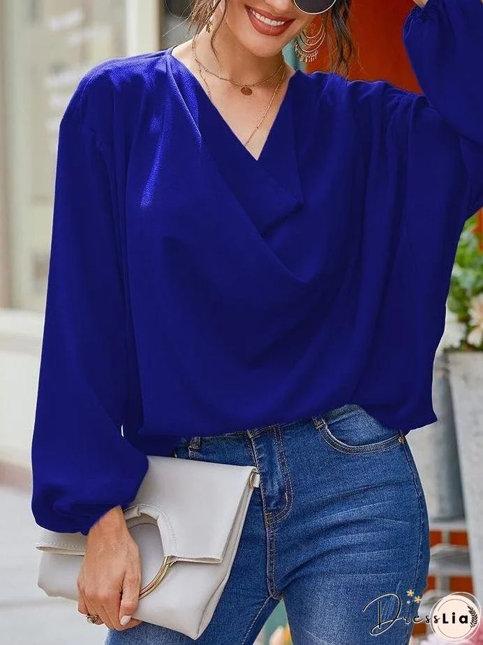Women's V-neck Long-sleeved Loose Fitting Shirt