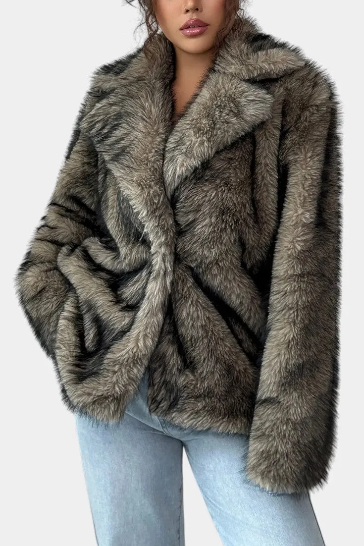 Oversized Faux Fur Coat with Wide Collar