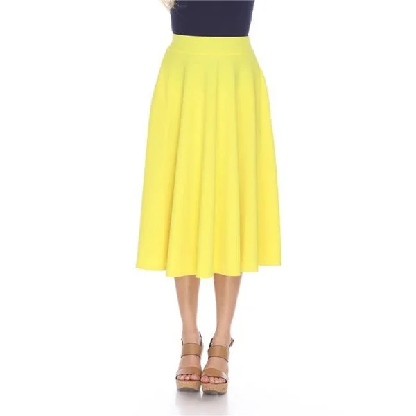 709-08-L Women Flared Midi Skirt With Pockets - Yellow, Large