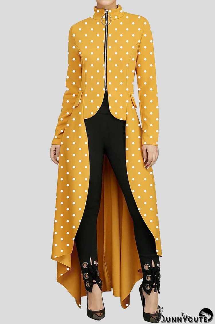 Yellow Fashion Casual Dot Print Asymmetrical Outerwear