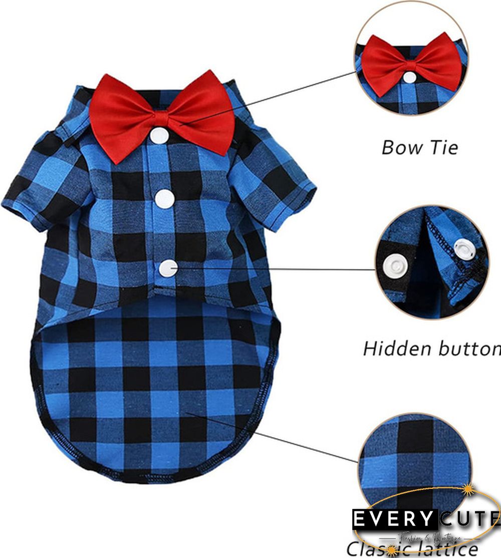 3 Colors Dog Plaid Shirt with Bow Tie Pet Clothes for Puppy Cat Western Collar Shirts Birthday Party Holiday Wedding Costume Outfit
