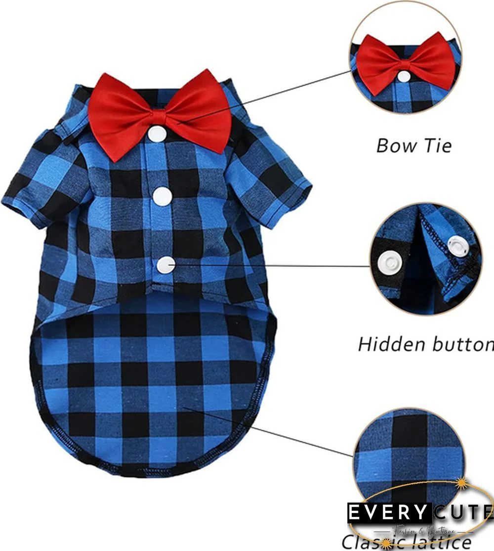 3 Colors Dog Plaid Shirt with Bow Tie Pet Clothes for Puppy Cat Western Collar Shirts Birthday Party Holiday Wedding Costume Outfit