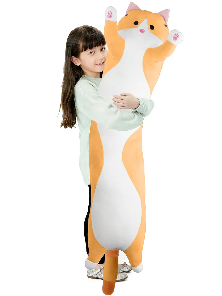 SANMADROLA Long Cat Plush Kawaii Body Pillow 59'' Cute Black Cat Stuffed Animals Soft Plushies, Kitten Plush Throw Pillow Doll Big Plush Toys Gift for Girlfriend