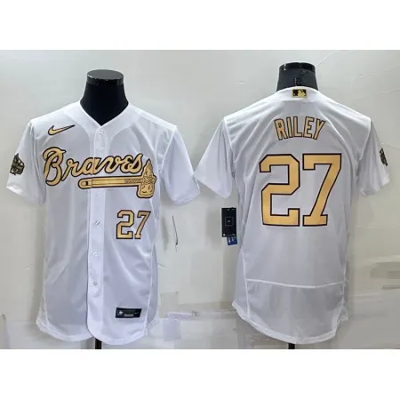 Men's Atlanta Braves #27 Austin Riley 2022 All-Star White Flex Base Stitched Baseball Jersey RLCC