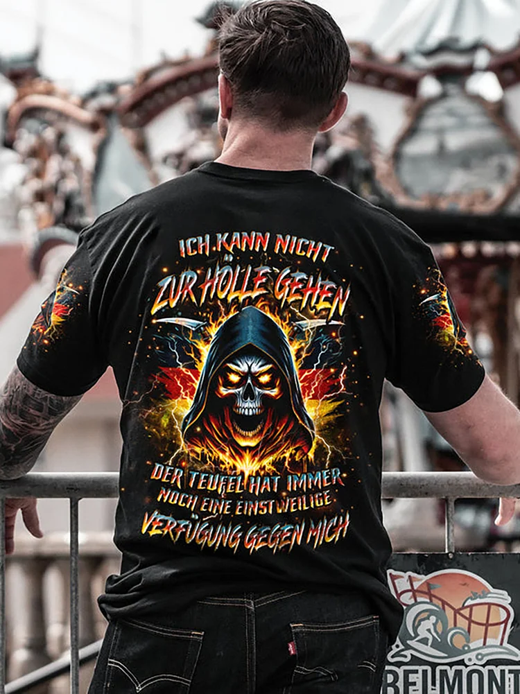 Herren ICH KANN NICHT ZUR HÖLLE GEHEN Bedrucktes Kurzarm-T-Shirt