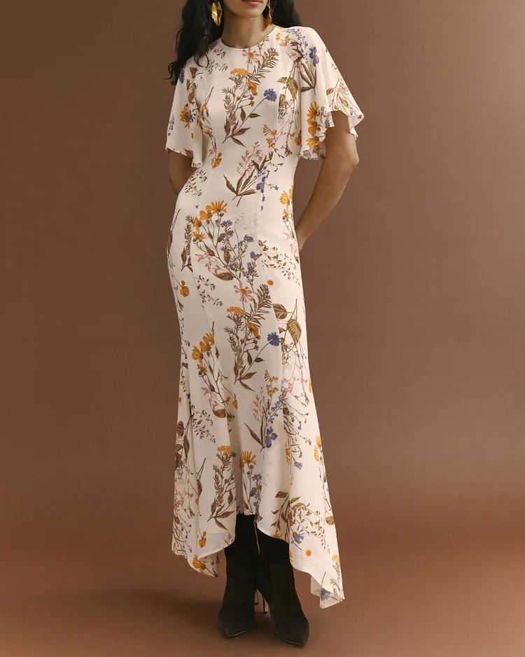 Floral Crew Neckline Maxi Dress