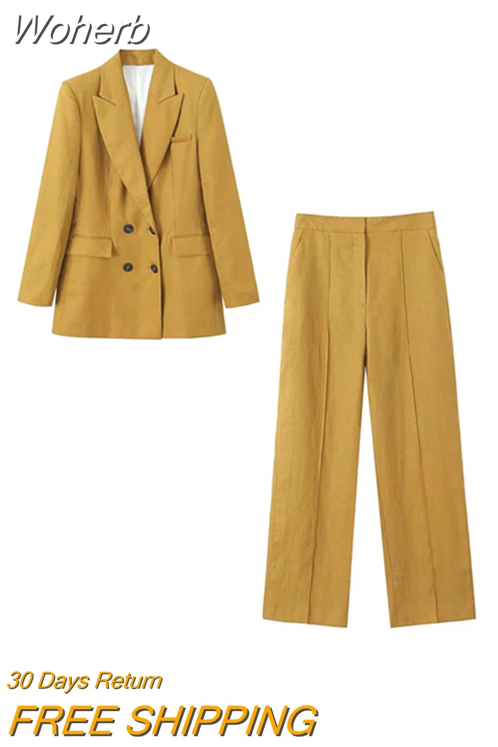 Woherb 2023 Women Spring Pant Suits 2-Pieces Sets Causal Solid Linen Blazer Coats and Trousers Female OL Two Suit Clothing