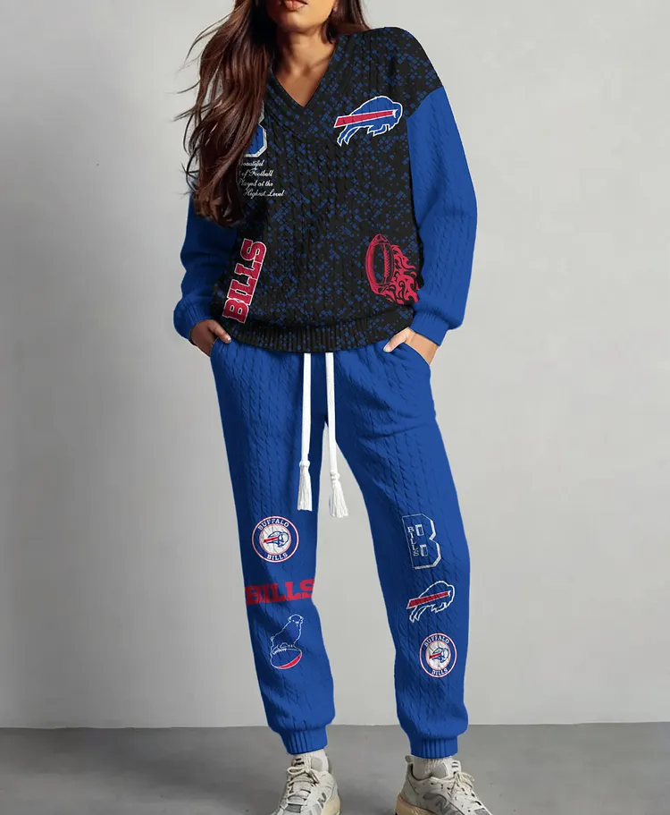 Buffalo Bills  Classic All-Season Long Sleeve V-Neck Pullover Sweater & Pants Set