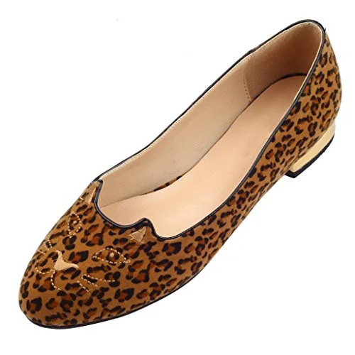 Brown Leopard Print Flats Round Toe Comfortable Shoes Vdcoo