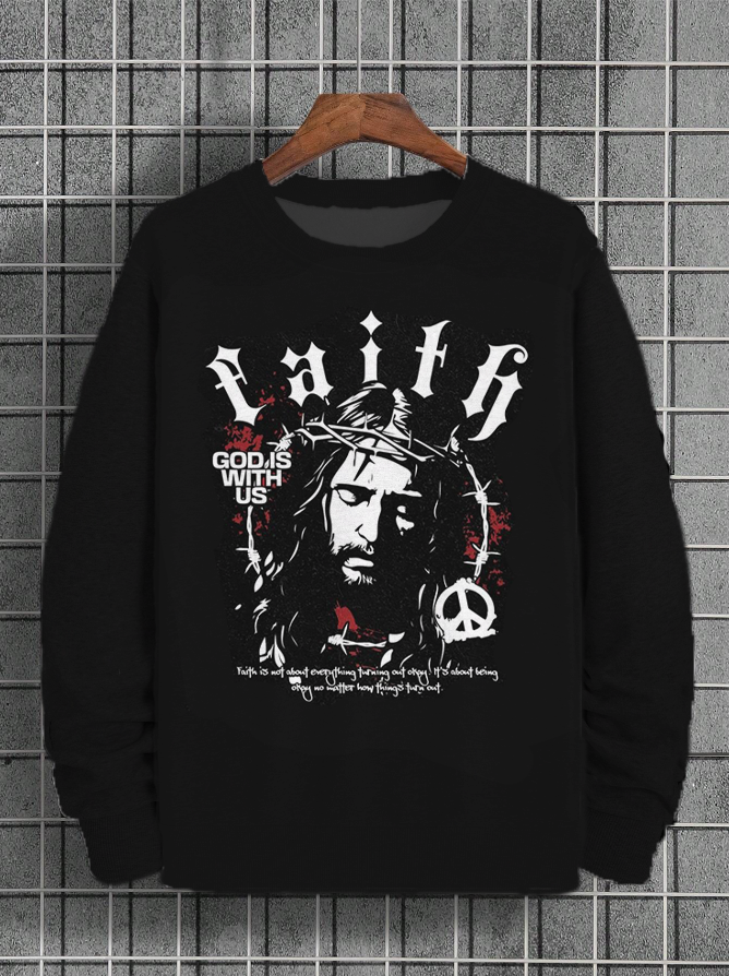 Men's Faith God Is With Us Print Casual Sweatshirt