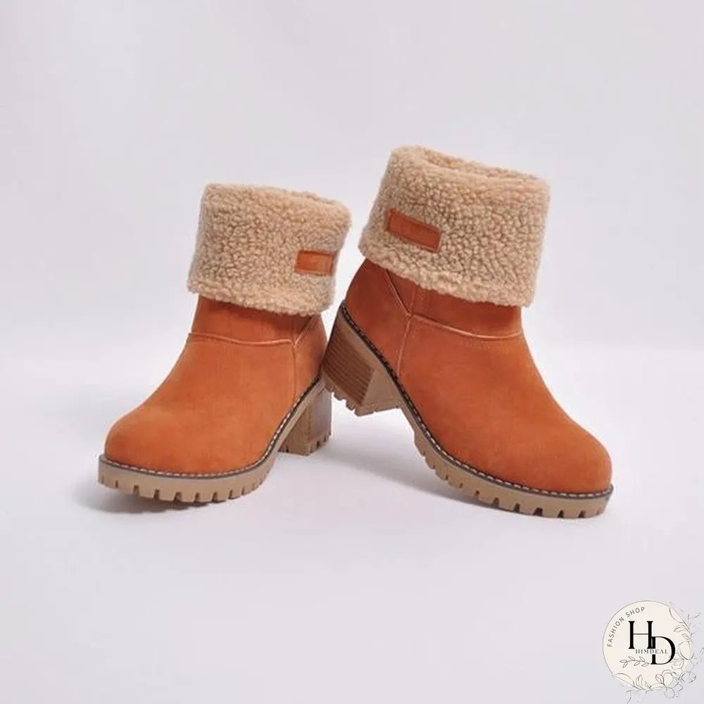 Square Heel Short Plush Snow Boots