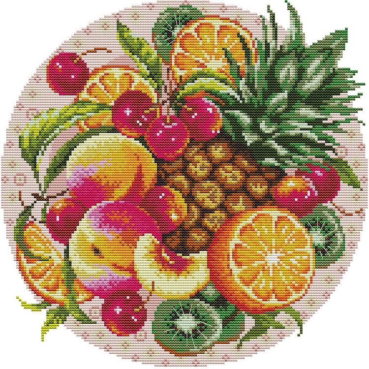 Joy Sunday - Fruit - 14CT 2 Strands Threads Printed Cross Stitch Kit - 34x34cm(Canvas)