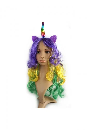 Unicorn Cosplay Colorful Long Curly Wig For Halloween Party-elleschic