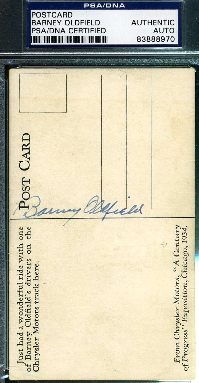 Barney Oldfield Psa/dna Signed Vintage Postcard Authentic Autograph